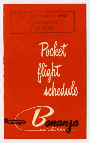 Timetable: Bonanza Air Lines, pocket schedule