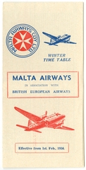 Image: timetable: Malta Airways and British European Airways (BEA), winter schedule 