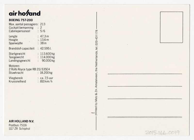 Image: postcard: Air Holland, Boeing 757-200