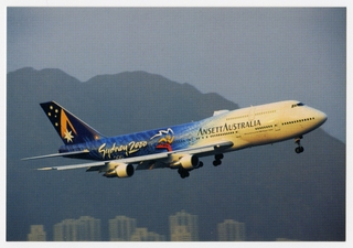 Image: postcard: Ansett Australia, Boeing 747-312