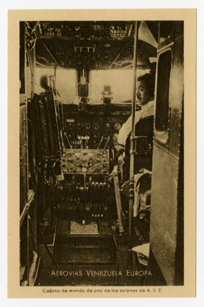 Image: postcard: Aerovias Venezuela Europa, Douglas DC-4 cockpit