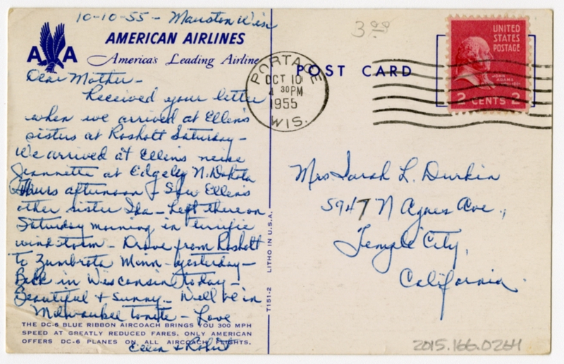 Image: postcard: American Airlines, Douglas DC-6