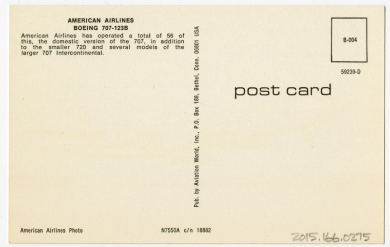 Image: postcard: American Airlines, Boeing 707-100