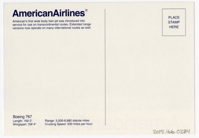 Image: postcard: American Airlines, Boeing 767