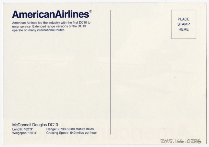 Image: postcard: American Airlines, McDonnell Douglas DC-10