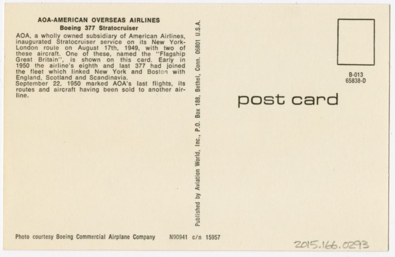 Image: postcard: American Airlines, Boeing 377 Stratocruiser