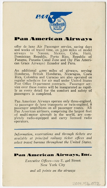 Image: timetable: Pan American Airways System