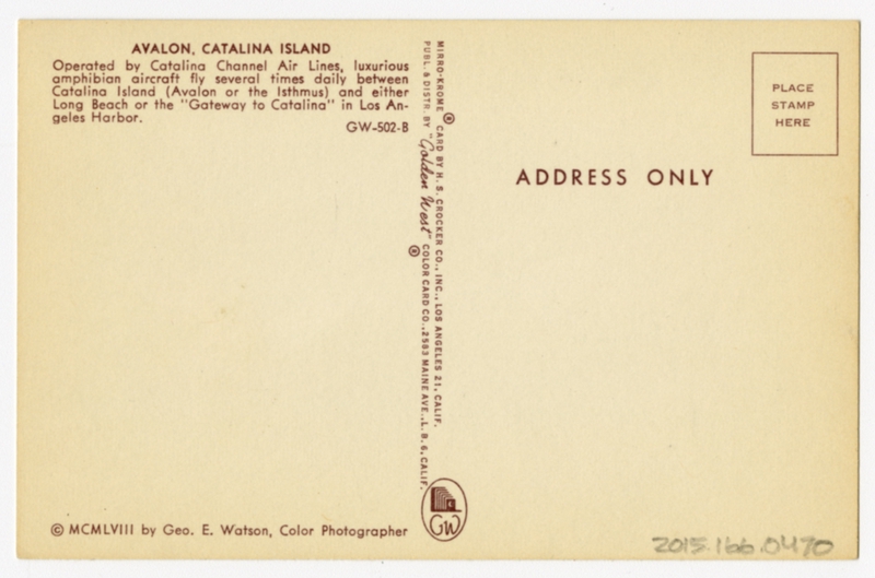 Image: postcard: Catalina Channel Air Lines, Grumman Goose