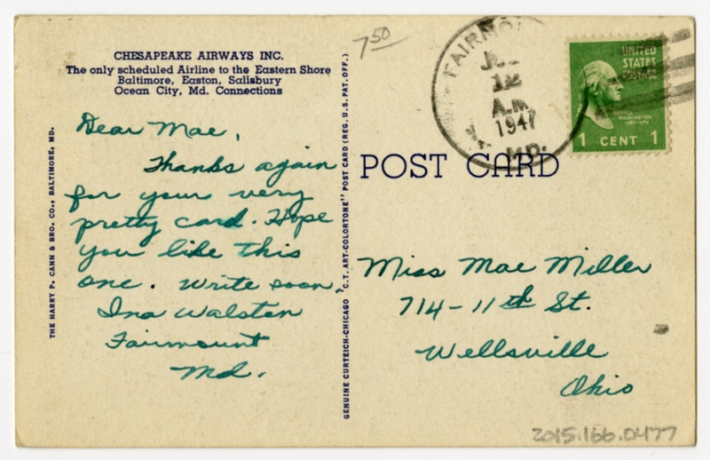 Image: postcard: Chesapeake Airways