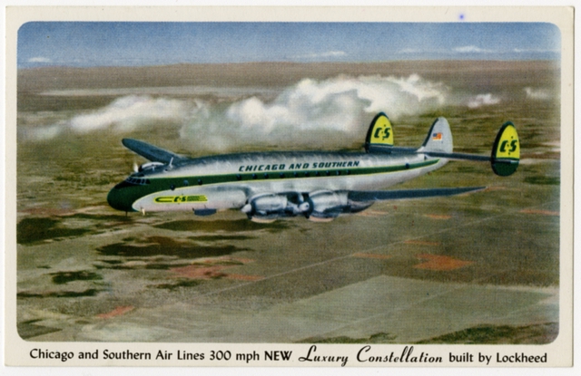 Postcard: Chicago and Southern Air Lines (C&S), Lockheed Constellation