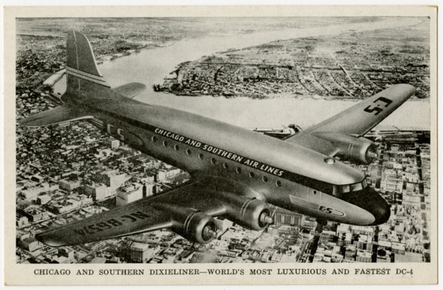 Postcard: Chicago and Southern Air Lines (C&S), Douglas DC-4