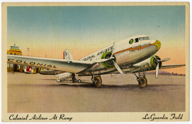 Postcard: Colonial Airlines, Douglas DC-3