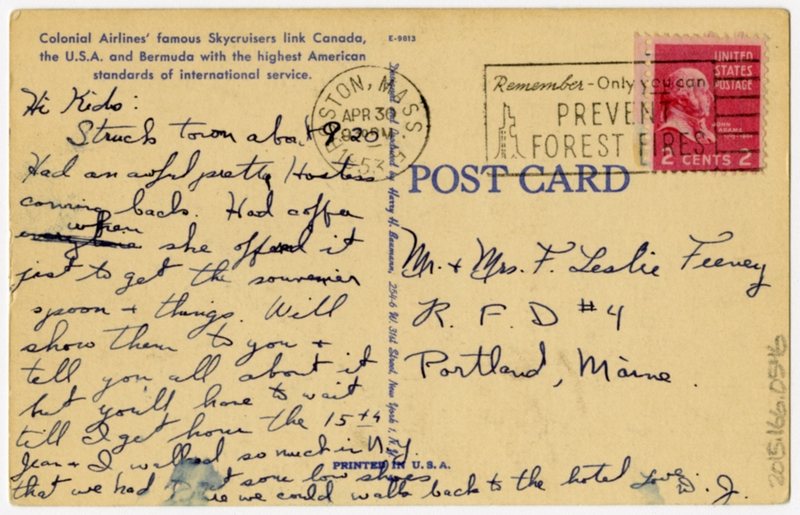 Image: postcard: Colonial Airlines, Douglas DC-3