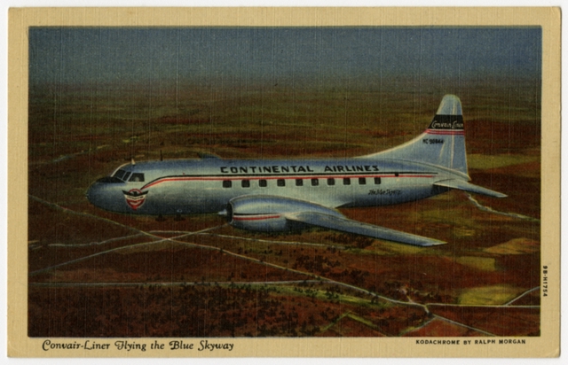 Postcard: Continental Airlines, Convair 240 Convair-Liner
