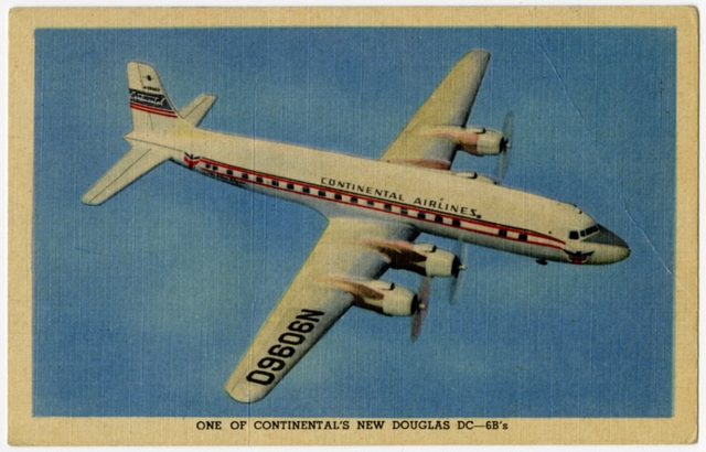 Postcard: Continental Airlines, Douglas DC-6B