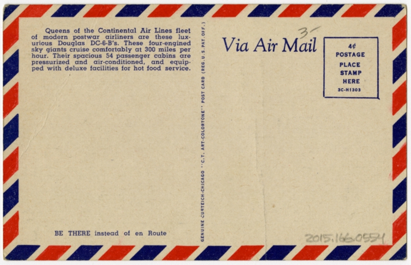 Image: postcard: Continental Airlines, Douglas DC-6B