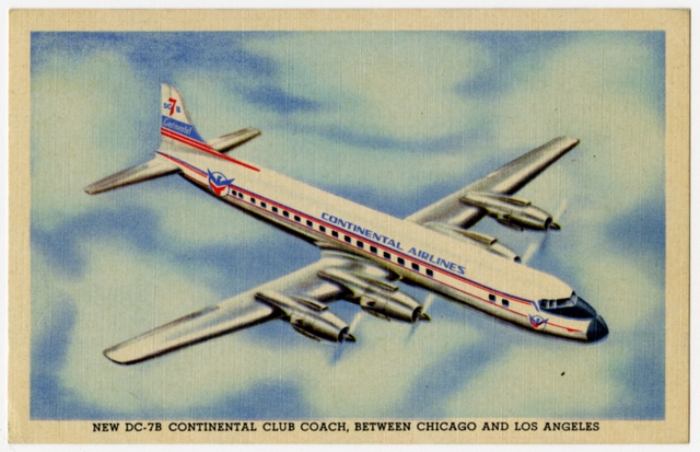 Postcard: Continental Airlines, Douglas DC-7B