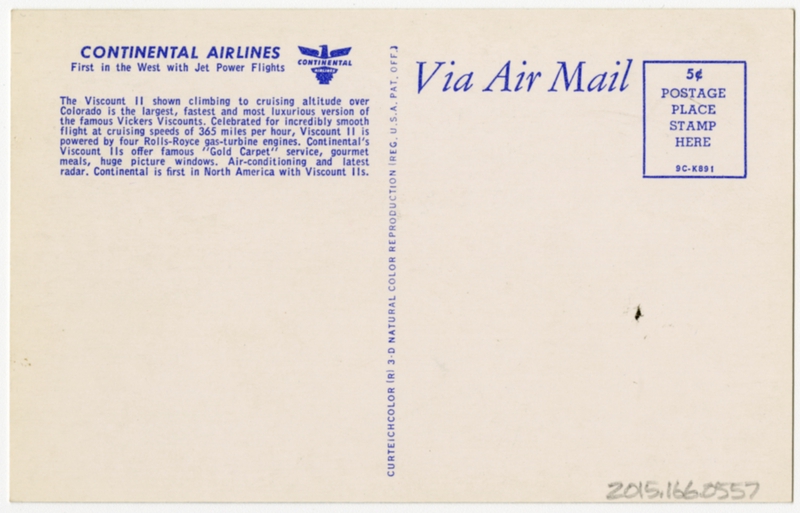 Image: postcard: Continental Airlines, Vickers Viscount