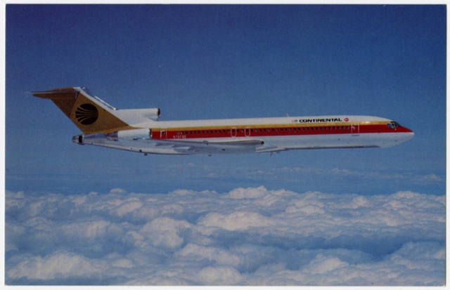 Postcard: Continental Airlines, Boeing 727