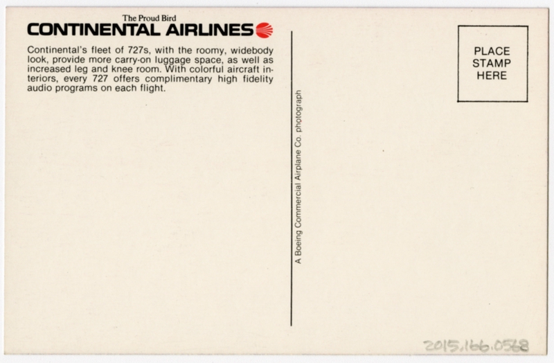 Image: postcard: Continental Airlines, Boeing 727