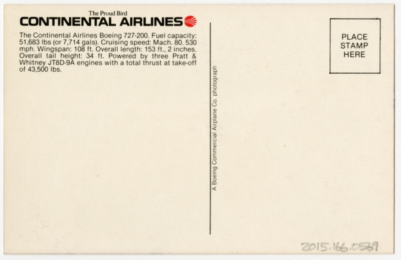 Image: postcard: Continental Airlines, Boeing 727-200
