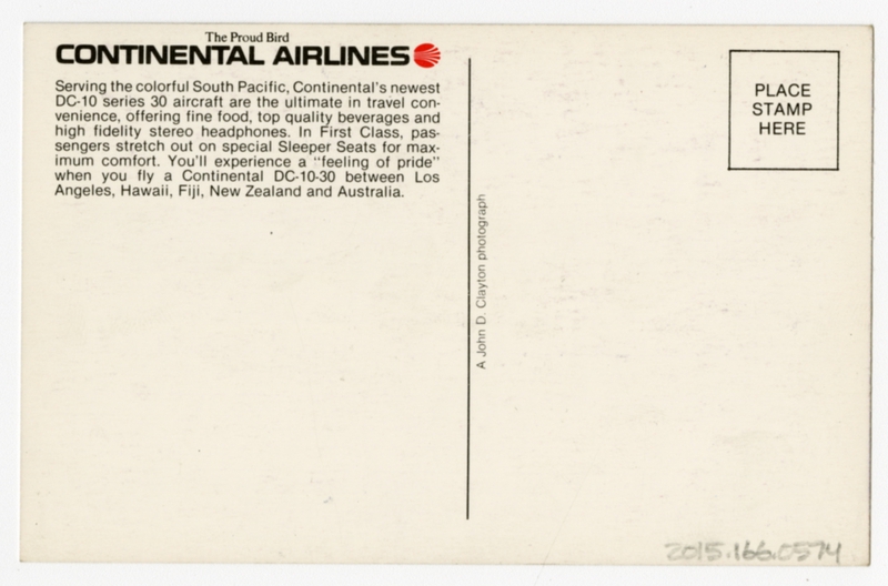 Image: postcard: Continental Airlines, McDonnell Douglas DC-10