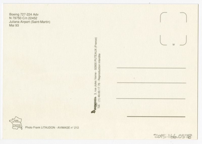 Image: postcard: Continental Airlines, Boeing 727-224