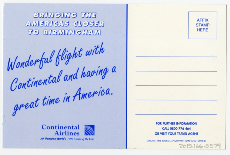 Image: postcard: Continental Airlines, Boeing 757-200