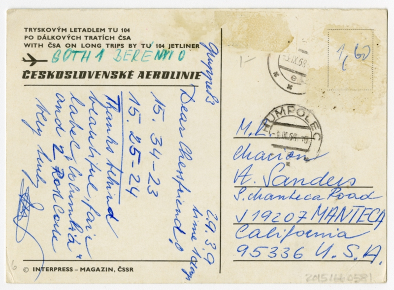 Image: postcard: Ceskoslovenske Aerolinie