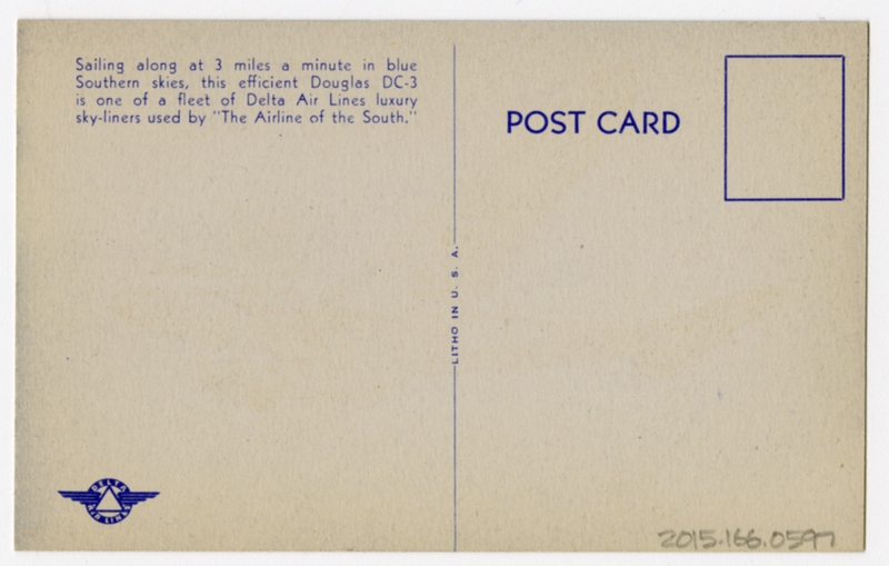 Image: postcard: Delta Air Lines, Douglas DC-3