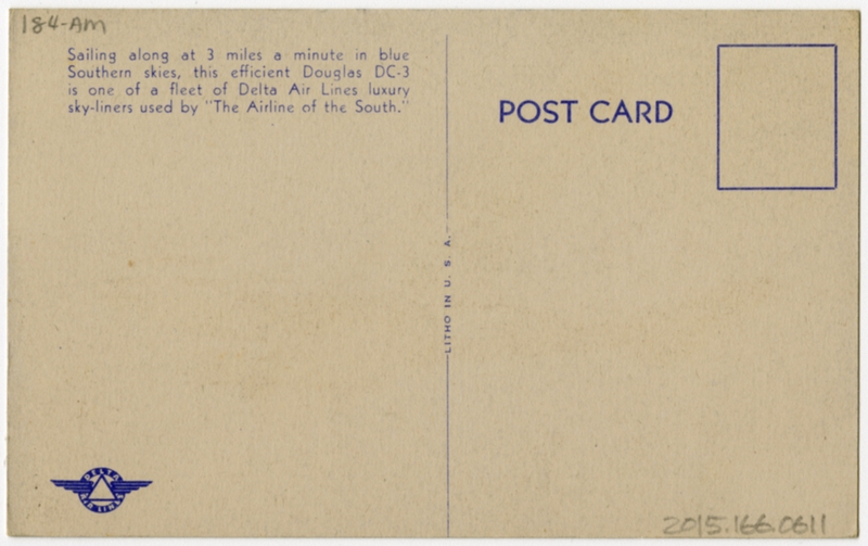 Image: postcard: Delta Air Lines, Douglas DC-3