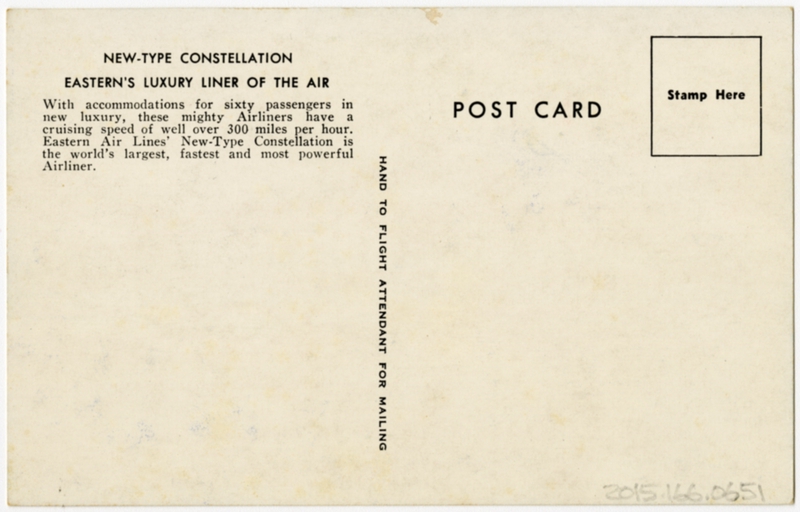 Image: postcard: Eastern Air Lines, Lockheed Constellation