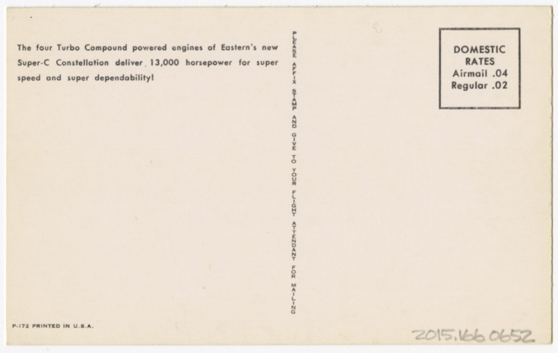Image: postcard: Eastern Air Lines, Lockheed Constellation