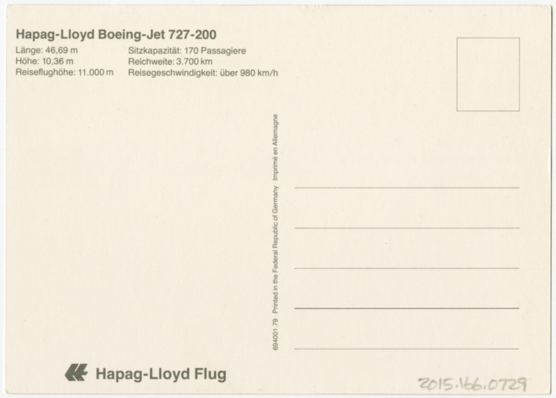 Image: postcard: Hapag-Lloyd Airlines, Boeing 727-200