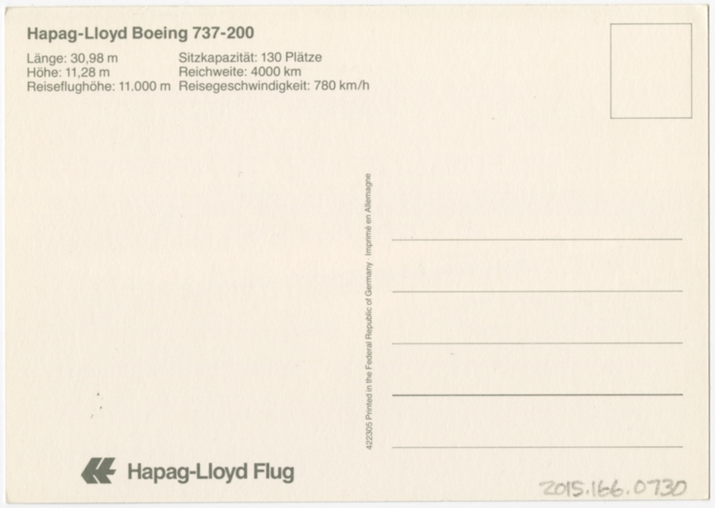 Image: postcard: Hapag-Lloyd Airlines, Boeing 727-200