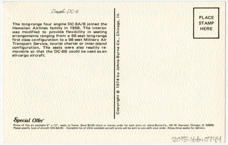 Image: postcard: Hawaiian Airlines, Douglas DC-6