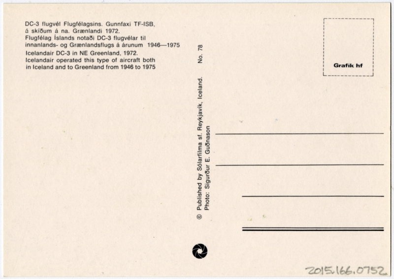 Image: postcard: IcelandAir, Douglas DC-3, Northeast Greenland