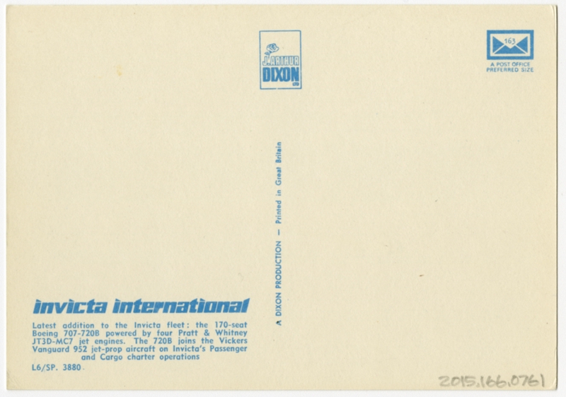 Image: postcard: Invicta International Airlines, Boeing 707