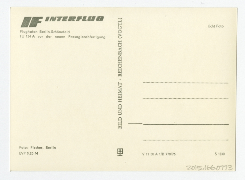 Image: postcard: Interflug, Tupolev Tu-134, Berlin Schönefeld Airport