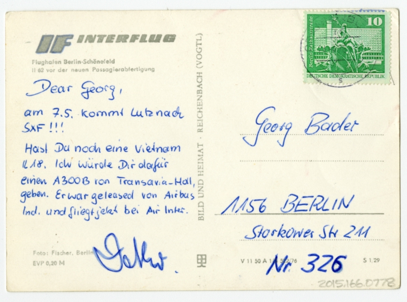 Image: postcard: Interflug, Ilyushin Il-62, Berlin Schönefeld Airport