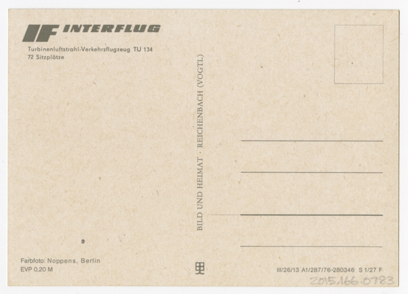 Image: postcard: Interflug, TU-134