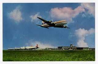 Image: postcard: JAL (Japan Air Lines), Douglas DC-6, Tokyo Airport