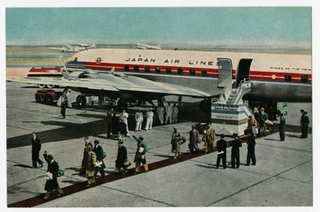 Image: postcard: JAL (Japan Air Lines), Douglas DC-6B, Tokyo Haneda Airport