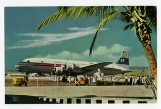 Image: postcard: JAL (Japan Air Lines), Douglas DC-6B, Honolulu International Airport