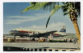 Image: postcard: JAL (Japan Air Lines), Douglas DC-6B, Honolulu airport