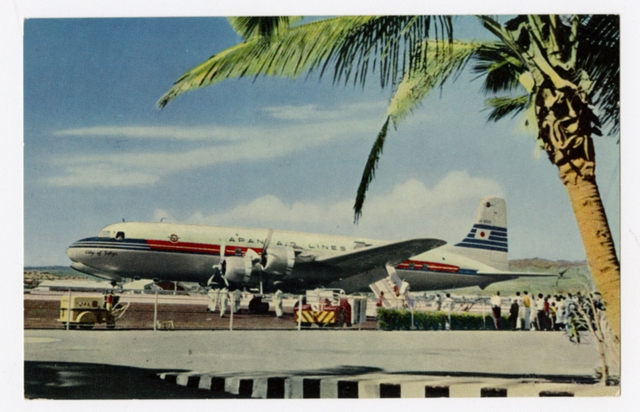 Postcard: Japan Air Lines, Douglas DC-6B, Honolulu airport