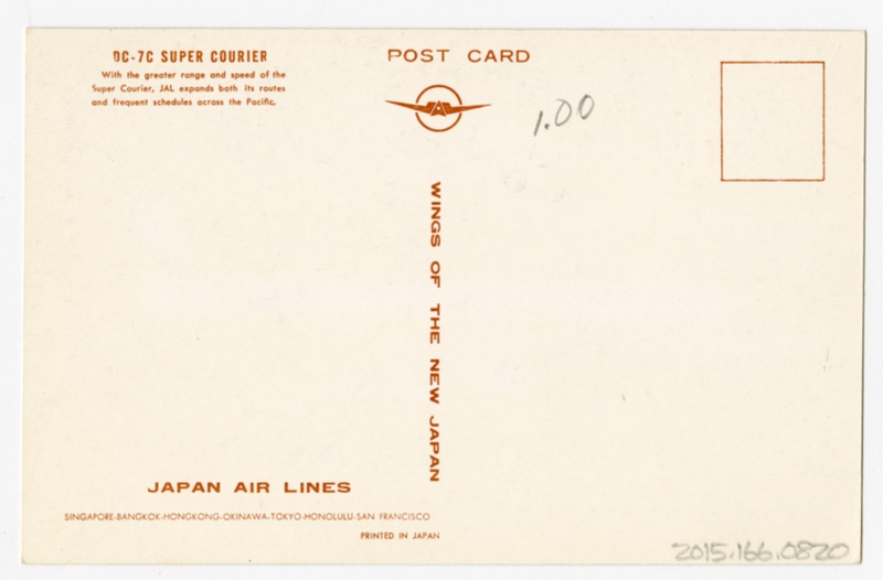 Image: postcard: JAL (Japan Air Lines), Douglas DC-7C City of San Francisco
