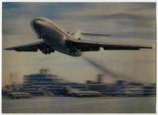 Image: 3D postcard: JAL (Japan Air Lines), Boeing 727, Tokyo International Airport