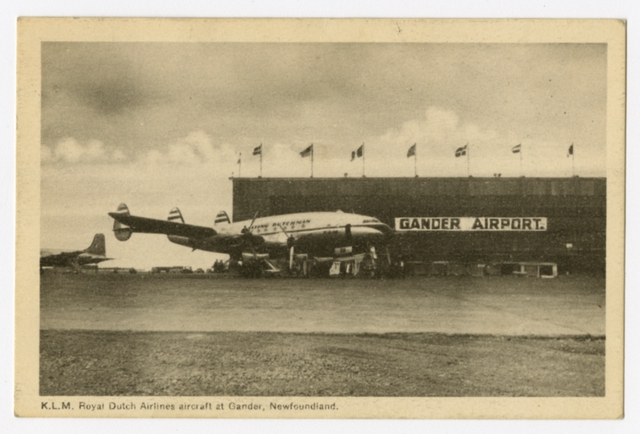 Postcard: KLM (Royal Dutch Airlines), Lockheed Constellation, Gander Airport