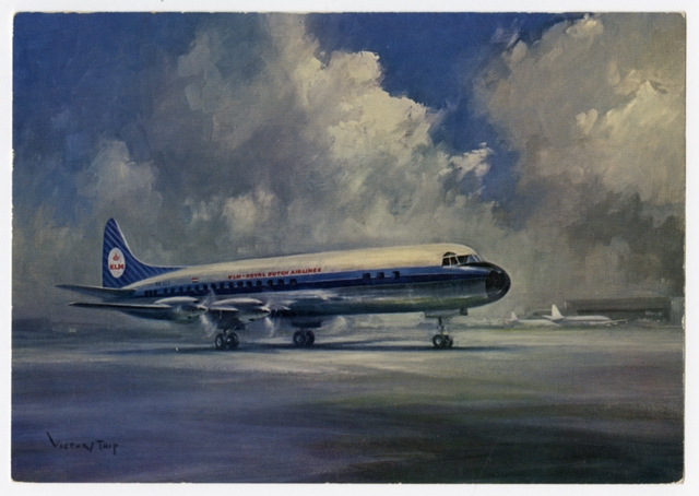 Postcard: KLM (Royal Dutch Airlines), Lockheed Electra